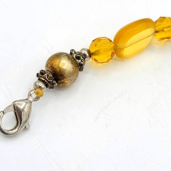 Silver and Amber Colored Faceted Glass Bead 5" Necklace Extender Vintage - Picture 2 of 7